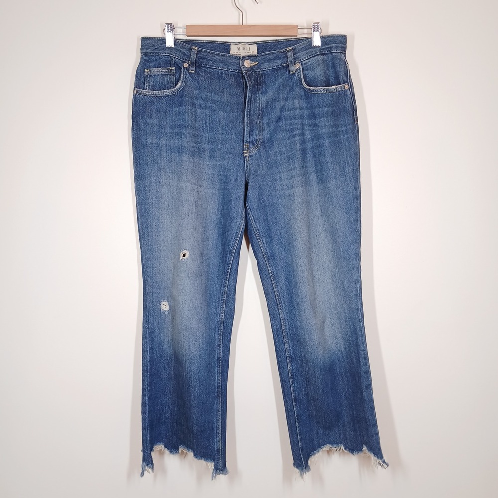 We The Free Jeans Womens 31 Blue Cotton Distressed Raw Hem Button Fly Straight